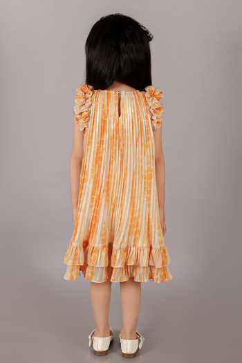 Shop Lil Drama Orange Georgette, Polyester Abstract Shimmer Finish Dress at Aza Fashions Shop_Lil Drama_Orange Georgette, Polyester Abstract Shimmer Finish Dress _at_Aza_Fashions