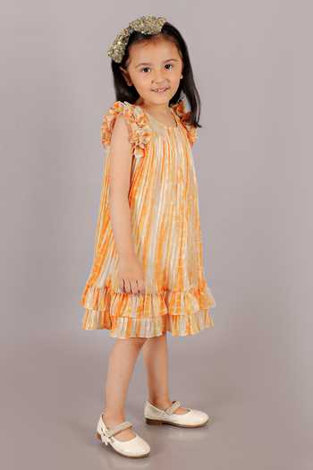 Lil Drama Orange Georgette, Polyester Abstract Shimmer Finish Dress Online at Aza Fashions Lil Drama_Orange Georgette, Polyester Abstract Shimmer Finish Dress _Online_at_Aza_Fashions