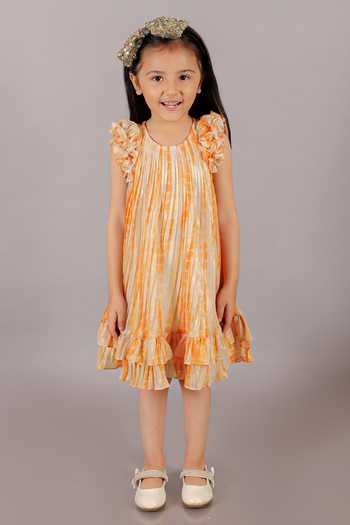 Buy Lil Drama Orange Georgette, Polyester Abstract Shimmer Finish Dress Online at Aza Fashions Buy_Lil Drama_Orange Georgette, Polyester Abstract Shimmer Finish Dress _Online_at_Aza_Fashions