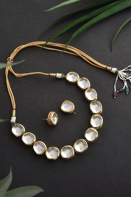 Shop_Swabhimann_Gold Plated Diamonds, Stones Embellished Kundan Necklace Set _at_Aza_Fashions