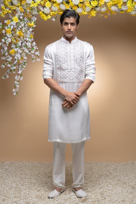 Sanjev Marwaaha Hand Embroidered Yoke Kurta Set 