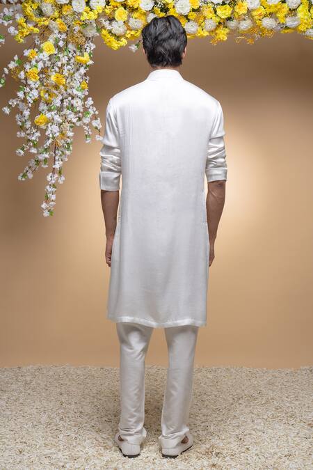 Shop Sanjev Marwaaha Ivory Cotton, Silk, Modal Embroidery Hand Yoke Kurta Set at Aza Fashions Shop_Sanjev Marwaaha_Ivory Cotton, Silk, Modal Embroidery Hand Yoke Kurta Set_at_Aza_Fashions