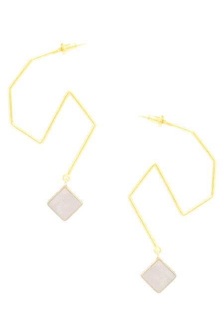 Shop Varnika Arora Gold Plated Stones Geometric Danglers at Aza Fashions Shop_Varnika Arora_Gold Plated Stones Geometric Danglers_at_Aza_Fashions