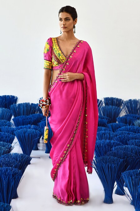 Chenam Blue Pink And Green Saree at best price in Surat by Maayrah Stands |  ID: 8016623162