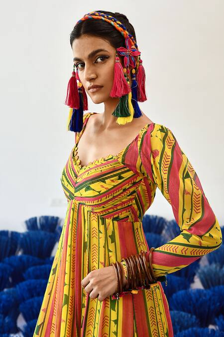 Baise Gaba Yellow Chiffon Cut Work V-neck Thia Maxi Dress Online at Aza Fashions Baise Gaba_Yellow Chiffon Cut Work V-neck Thia Maxi Dress_Online_at_Aza_Fashions