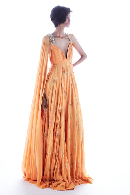 A-line Square Neck Orange Prom Dress Beautiful Beaded long Formal Dres –  SELINADRESS