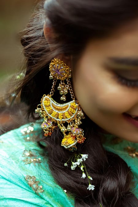 Kanyaadhan By DhirajAayushi Hand Embroidered Chandelier Earrings 