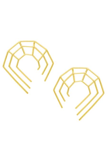 Shop_Varnika Arora_Gold Plated Geometric Earrings _at_Aza_Fashions
