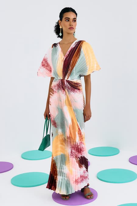 Pleats by Aruni Pleated Abstract Print Gown 