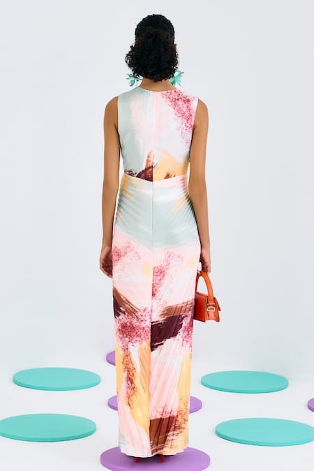 Pleats By Aruni Abstract Print Pleated Dress 