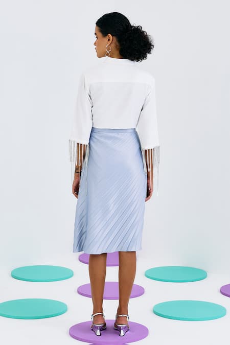 Shop Pleats By Aruni Blue Crepe Rhinestones Solid Pleated And Draped Skirt at Aza Fashions Shop_Pleats By Aruni_Blue Crepe Rhinestones Solid Pleated And Draped Skirt_at_Aza_Fashions