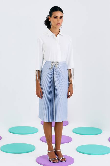 Pleats By Aruni Blue Crepe Rhinestones Solid Pleated And Draped Skirt Online at Aza Fashions Pleats By Aruni_Blue Crepe Rhinestones Solid Pleated And Draped Skirt_Online_at_Aza_Fashions