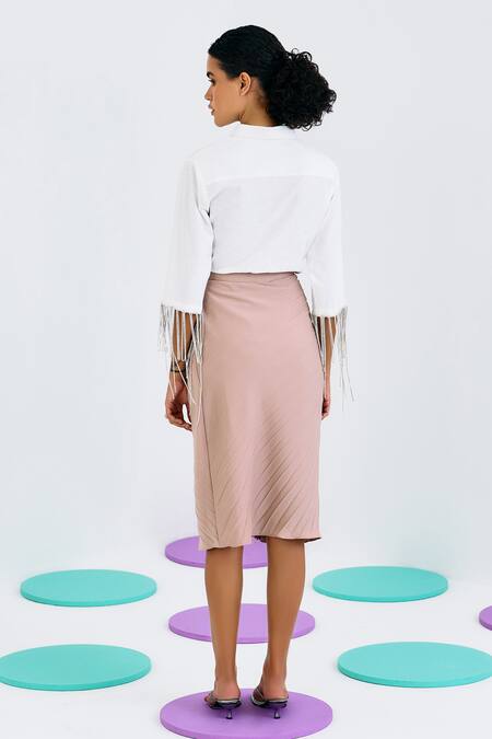 Shop Pleats By Aruni Beige Crepe Rhinestones Pleated And Draped Skirt at Aza Fashions Shop_Pleats By Aruni_Beige Crepe Rhinestones Pleated And Draped Skirt_at_Aza_Fashions