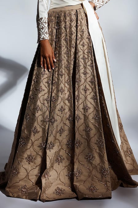 Buy Blue Fish Cut Bridal Lehenga Set With Long Trail Sleeves And Heavy  Embroidery