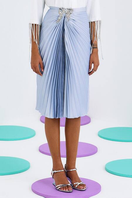 Shop Pleats By Aruni Blue Crepe Rhinestones Solid Pleated And Draped Skirt Online at Aza Fashions Shop_Pleats By Aruni_Blue Crepe Rhinestones Solid Pleated And Draped Skirt_Online_at_Aza_Fashions