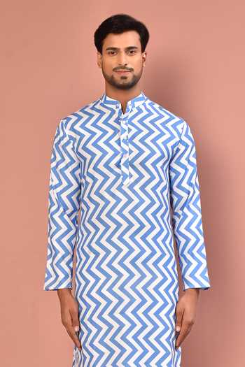 Buy Arihant Rai Sinha Blue Cotton Blend Print Chevron Kurta With Pyjama Online at Aza Fashions Buy_Arihant Rai Sinha_Blue Cotton Blend Print Chevron Kurta With Pyjama_Online_at_Aza_Fashions