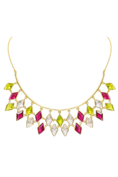 Shop_Varnika Arora_Gold Plated Stone Choker _at_Aza_Fashions