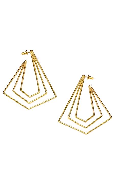 Shop_Varnika Arora_Gold Plated Geometric Hoops _at_Aza_Fashions