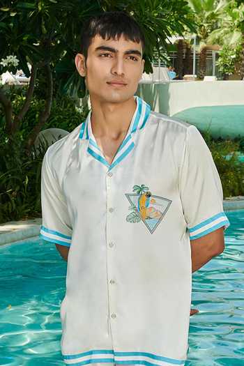 Shop_Tizzi_White Embroidery Trigrio Macaw Print Shirt_Online_at_Aza_Fashions
