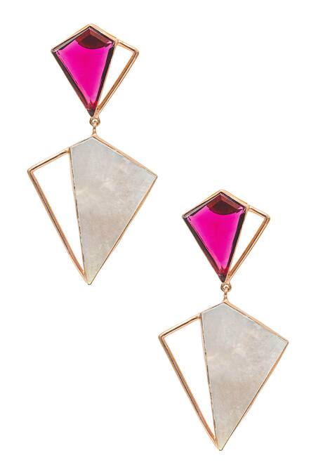 Shop_Varnika Arora_White Stones Geometric Danglers _at_Aza_Fashions