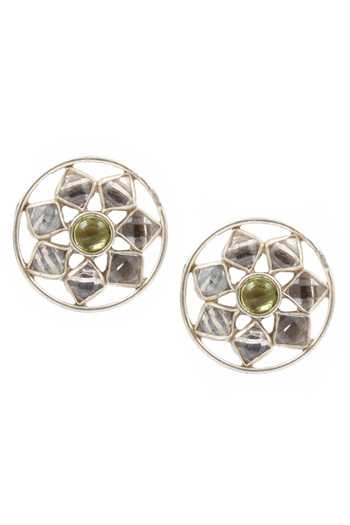 Shop Sangeeta Boochra Silver Plated Stones Embellished Floral Earrings at Aza Fashions Shop_Sangeeta Boochra_Silver Plated Stones Embellished Floral Earrings _at_Aza_Fashions