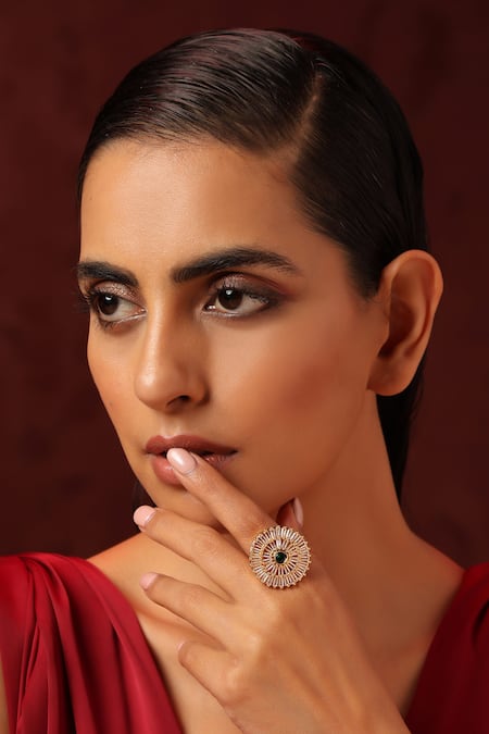 SWABHIMANN Gold Tone Floral Cut-Work Ring 