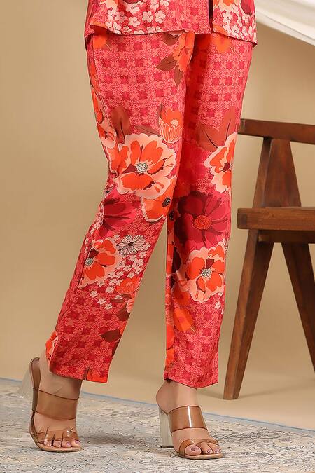 Buy Multi Color Muslin Printed Abstract Shirt Collar And Pant Set For Women  by Bairaas Online at Aza Fashions.