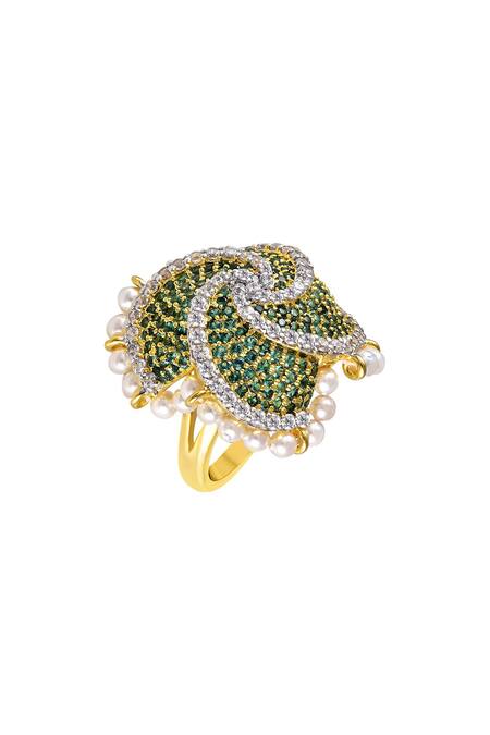Shop Tsara Green Crystal Ring at Aza Fashions Shop_Tsara_Green Crystal Ring_at_Aza_Fashions