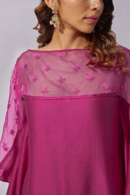 Buy The Aarya Pink Chanderi, Viscose Sequins, Beads Boat Neck Embroidered Kaftan Online at Aza Fashions Buy_The Aarya_Pink Chanderi, Viscose Sequins, Beads Boat Neck Embroidered Kaftan _Online_at_Aza_Fashions