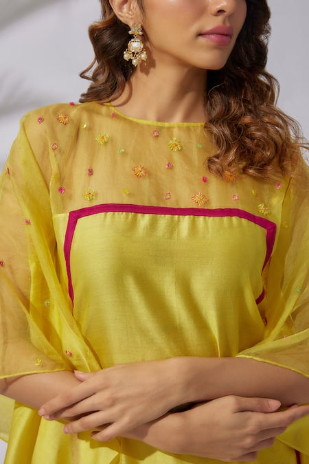 Buy The Aarya Yellow Chanderi, Viscose Sequins, Beads Boat Neck And Embroidered Kaftan Online at Aza Fashions Buy_The Aarya_Yellow Chanderi, Viscose Sequins, Beads Boat Neck And Embroidered Kaftan _Online_at_Aza_Fashions