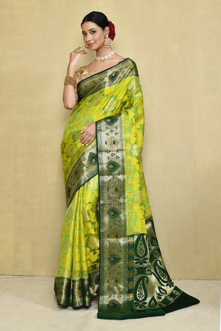 Nazaakat by Samara Singh Green Pure Banarasi Silk Woven Floral Paisley And Saree With Running Blouse