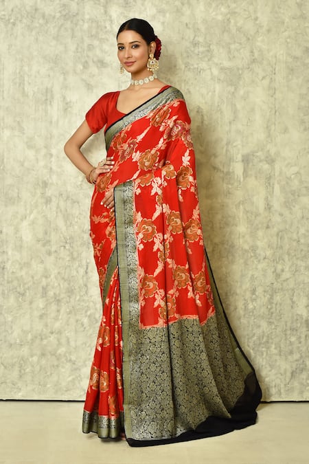 Samyukta Singhania Flower Woven Saree With Running Blouse 