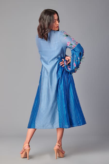 Poonam Dubey Chanderi Floral Embroidered Midi Dress 