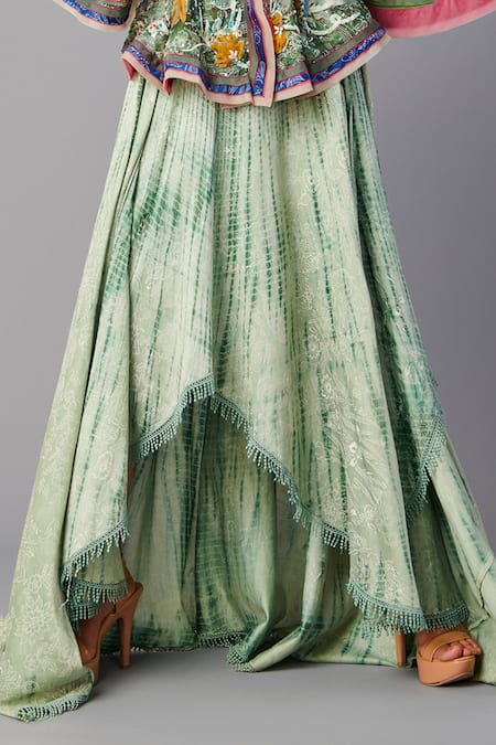 Buy Poonam Dubey Green Chanderi, Organza Embroidery Round Neck, Asymmetric Dress With Jacket Online at Aza Fashions Buy_Poonam Dubey_Green Chanderi, Organza Embroidery Round Neck, Asymmetric Dress With Jacket _Online_at_Aza_Fashions