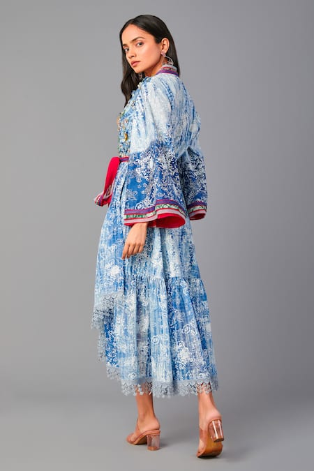 Poonam Dubey Wrap-Over Flared Dress With Belt 