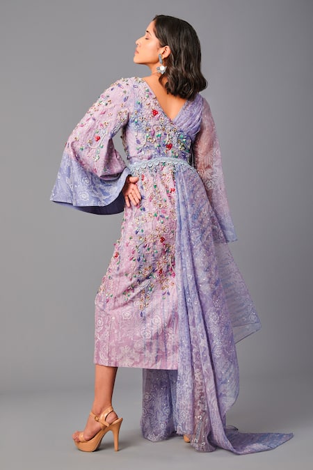 Poonam Dubey 3D Embroidered Draped Dress 