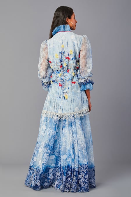 Poonam Dubey Floral Embroidered Tunic & Sharara Set 