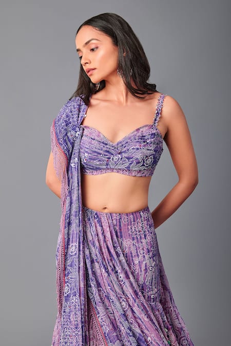 Shop Poonam Dubey Multi Color Organza Embroidery Ruffle-tiered Pre-draped Saree With Blouse Online at Aza Fashions Shop_Poonam Dubey_Multi Color Organza Embroidery Ruffle-tiered Pre-draped Saree With Blouse _Online_at_Aza_Fashions