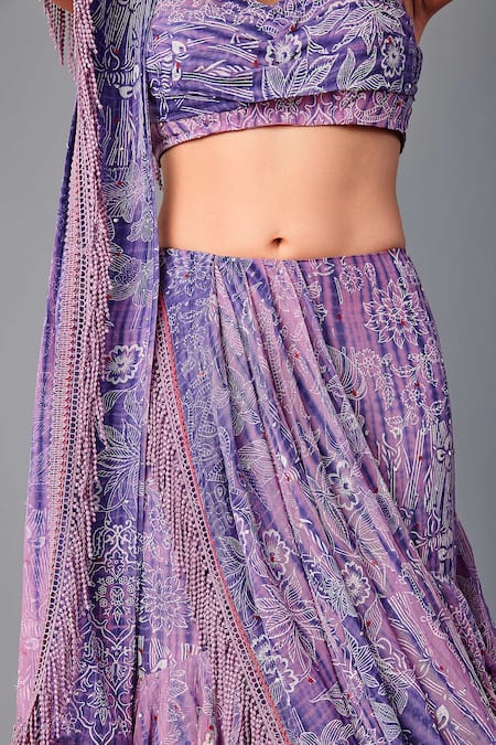 Poonam Dubey Multi Color Organza Embroidery Ruffle-tiered Pre-draped Saree With Blouse at Aza Fashions Poonam Dubey_Multi Color Organza Embroidery Ruffle-tiered Pre-draped Saree With Blouse _at_Aza_Fashions