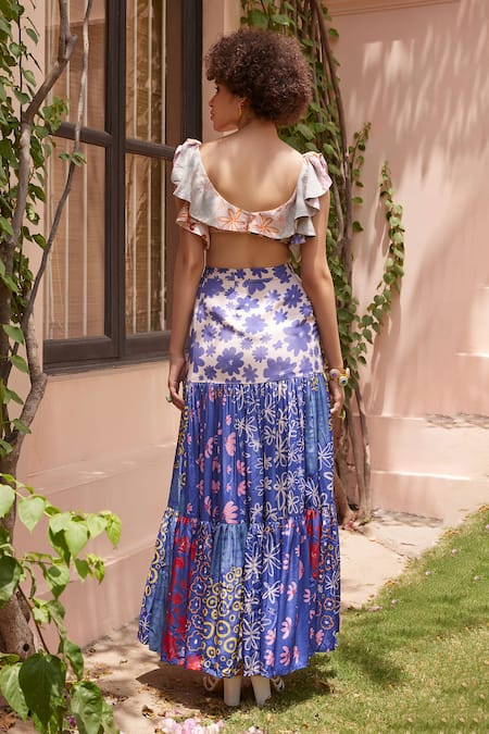 ZiP by Payal & Zinal Ruffle Blouse With Hallelujah Floral Print Skirt 