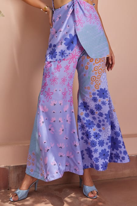 ZiP by Payal & Zinal Purple Cotton Collared Iris Floral Print Top With Pant Online at Aza Fashions ZiP by Payal & Zinal_Purple Cotton Collared Iris Floral Print Top With Pant _Online_at_Aza_Fashions