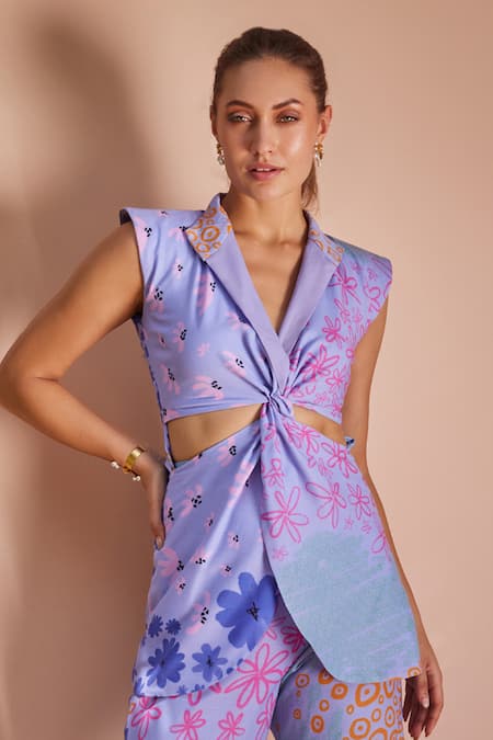 Buy ZiP by Payal & Zinal Purple Cotton Collared Iris Floral Print Top With Pant Online at Aza Fashions Buy_ZiP by Payal & Zinal_Purple Cotton Collared Iris Floral Print Top With Pant _Online_at_Aza_Fashions