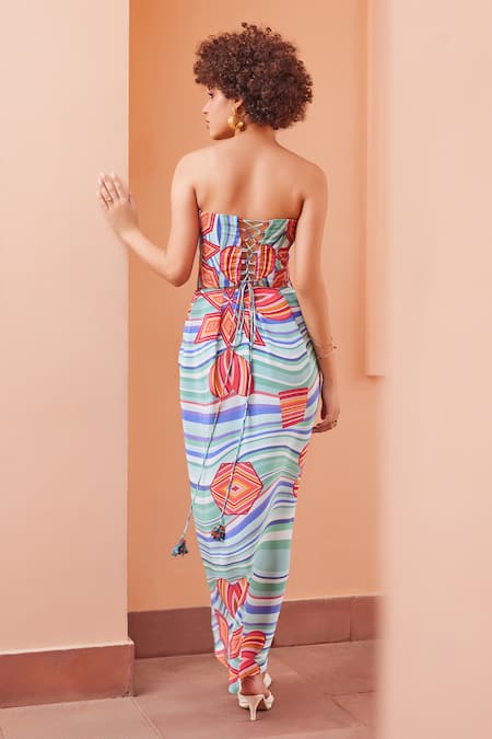 ZiP by Payal & Zinal Scarlet Seiche Printed Corset Top & Skirt Set 