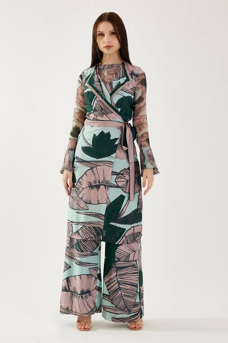 Buy Koai Multi Color Cotton, Silk Leaf Pattern Wide Legged Pant Online at Aza Fashions Buy_Koai_Multi Color Cotton, Silk Leaf Pattern Wide Legged Pant _Online_at_Aza_Fashions