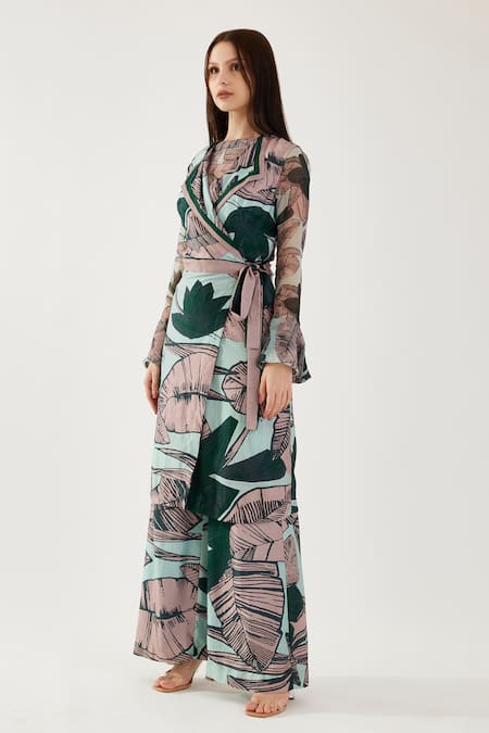 Buy Koai Multi Color Cotton, Silk Collared Leaf Pattern Wrap Jacket Online at Aza Fashions Buy_Koai_Multi Color Cotton, Silk Collared Leaf Pattern Wrap Jacket _Online_at_Aza_Fashions