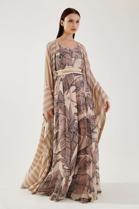 Buy_Koai_Pink Stripe Pattern Cape _Online_at_Aza_Fashions