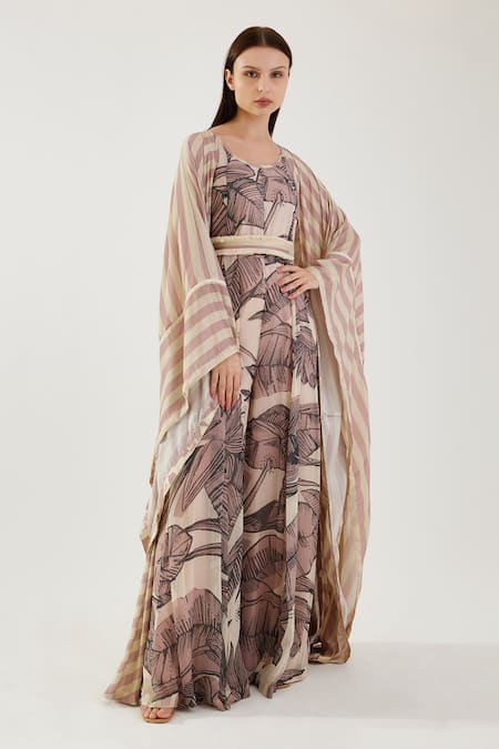 Shop_Koai_Pink Stripe Pattern Cape _Online_at_Aza_Fashions