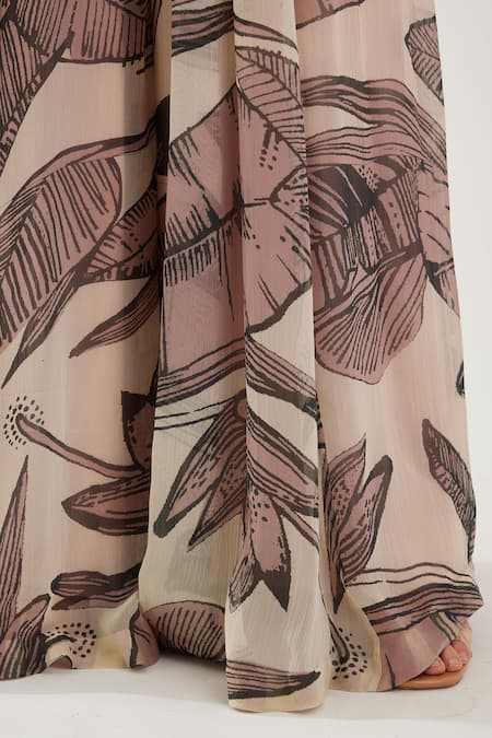 Shop_Koai_Pink Chiffon Fringe Round Neck Floral Pattern Flared Jumpsuit _Online_at_Aza_Fashions