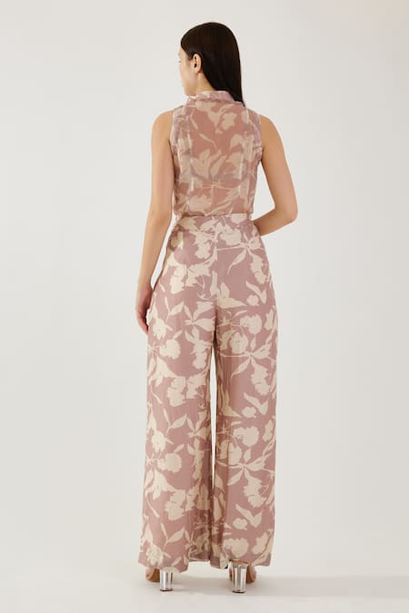 Shop Koai Pink Chiffon Bandeau , Sweetheart Floral Pattern Collar Top at Aza Fashions Shop_Koai_Pink Chiffon Bandeau , Sweetheart Floral Pattern Collar Top _at_Aza_Fashions