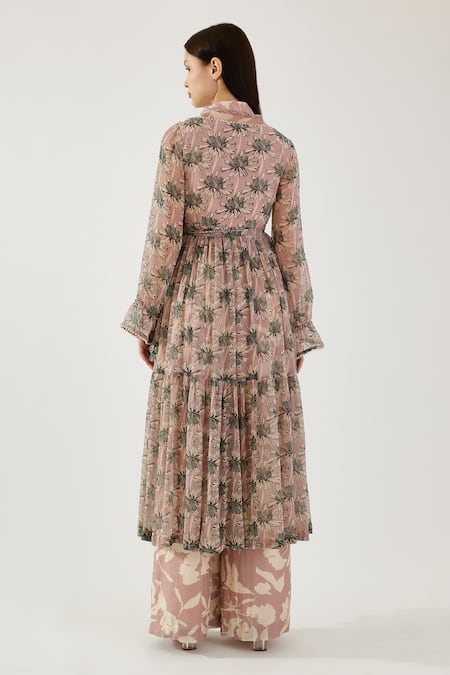 Shop Koai Pink Cotton, Silk Beads Floral Pattern Wrap Dress at Aza Fashions Shop_Koai_Pink Cotton, Silk Beads Floral Pattern Wrap Dress _at_Aza_Fashions